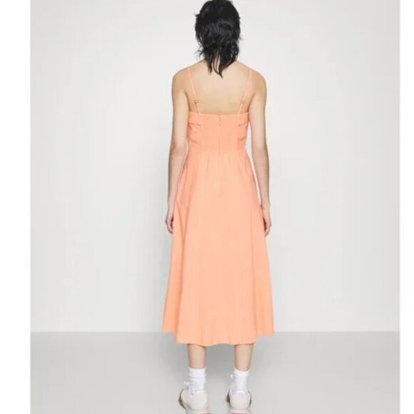 Abercrombie & Fitch Coral Linen Blend Midi Dress with Pockets Size M - Picture 3 of 11